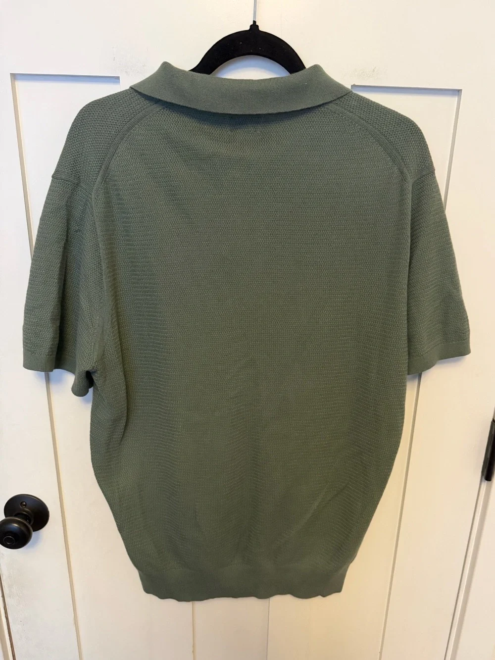 J. Crew 100% Cotton moss-stitch johnny-collar sweater-polo green shirt sleeve L